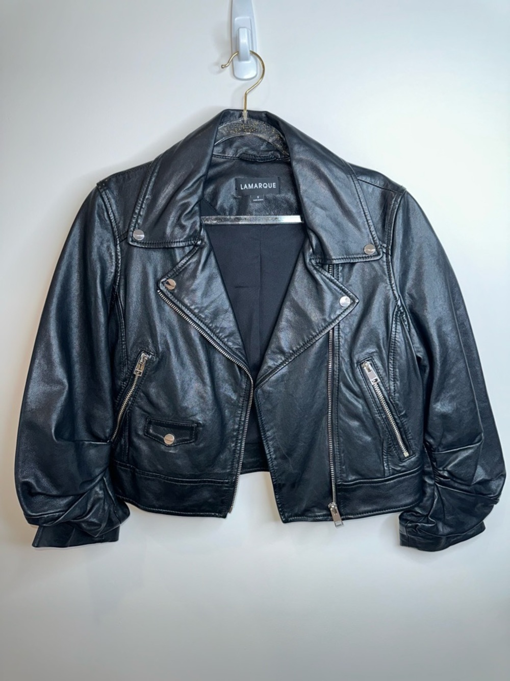 Lamarque Black Leather Moto Jacket with Zip Details 100% lamb leather - Picture 4 of 14